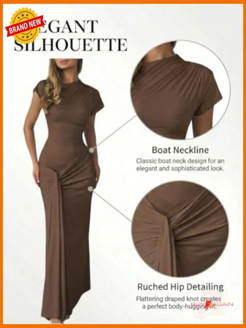 Bodycon Maxi Dress Mock Neck Lace Up Bandage Ruched Short Sleeve Cocktail Dress - Picture 4 of 7